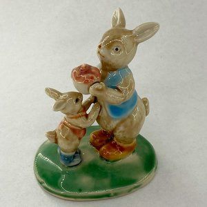 Vintage Albert Kessler Father and Son Bunny Rabbit Porcelain Figurine w/ Apple
